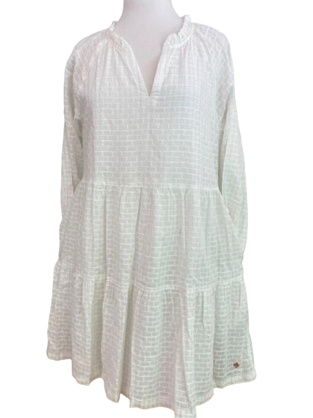 Hatley Maddy babydoll dress woven cotton silver wire embellishment long sleeve L